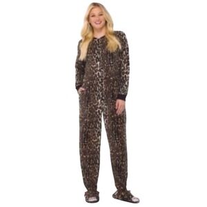 Nick & Nora XL Womens Leopard Print Footed Pajamas Jumpsuit One Piece Sleepwear